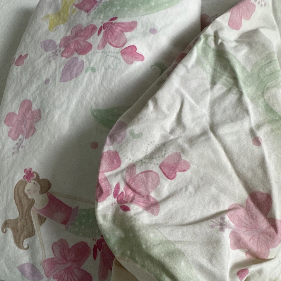 Juego de sábanas ajustables planas completas Pottery Barn Kids sirena floral 100 % algodón ropa de cama Foto 2 de 4