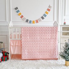 Pink Crib Bedding Set Tufted Dots Jacquard Baby Girls Comforter with Fitted S...
