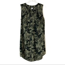 Old Navy Green Tropical Leaf Pattern Shift Dress 100% Rayon Womens Small