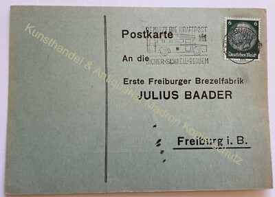 orig. Reklame Postkarte Freiburg Breisgau Brezelfabril Julius Baader 1934 