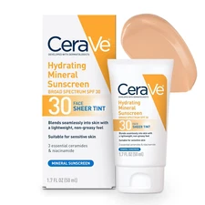 CeraVe Hydrating Mineral Sunscreen SPF 30, Tinted 1.7 oz Zinc & Titanium Dioxide