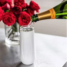 Vinglace White Champagne Flute Insulated Stainless Steel Glass - 6oz