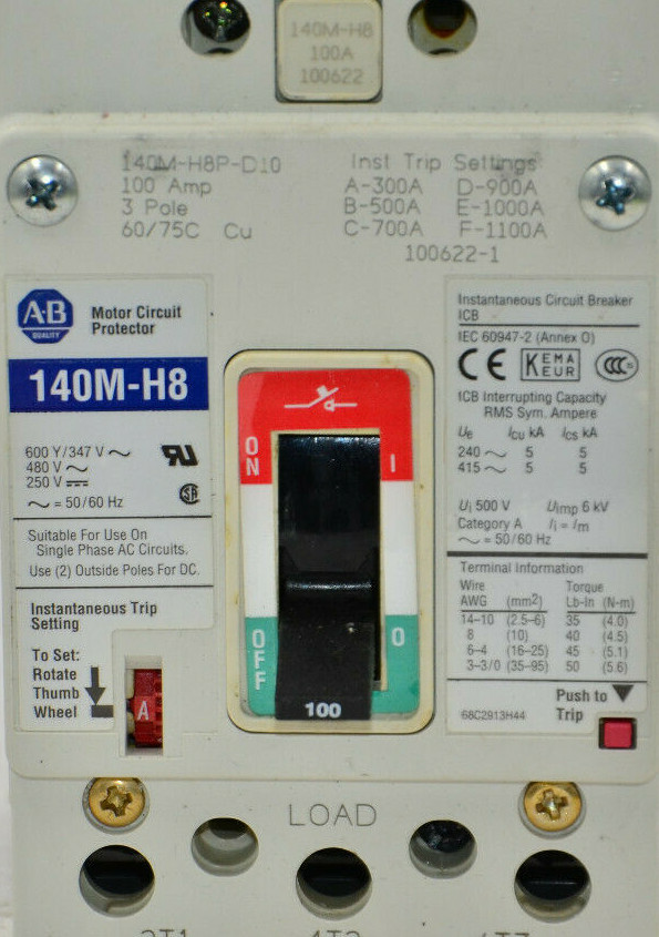 140MH8PD10 Allen-Bradley 100A 690V 3P Motor Circuit Breaker 140MH8PD10 Allen-Bradley 100A 690V 3P Motor Circuit Breaker