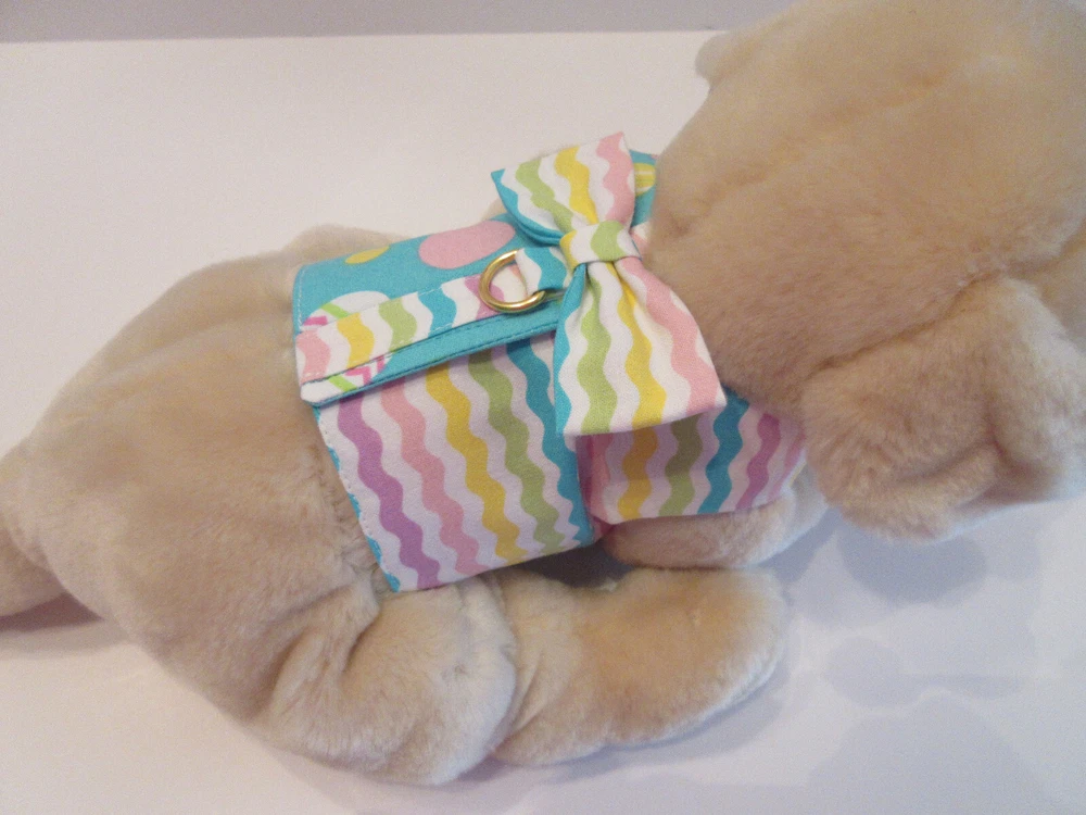 Dog harness vest Easter eggs blue pink yellow handmade xxs