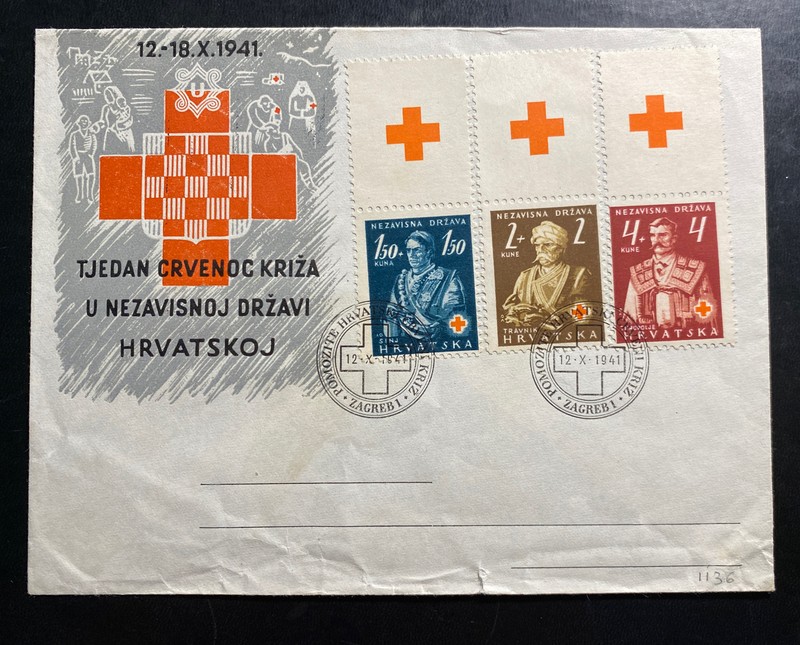 1941 Zagreb Croatia First Day Cover FDC Red Cross Issue S#B3-B5 With Tabs