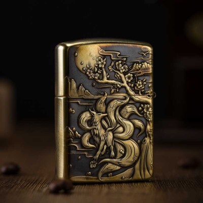 Nine-Tailed Fox Lighter 3D Relief Pure Copper Armor Zippo Limited