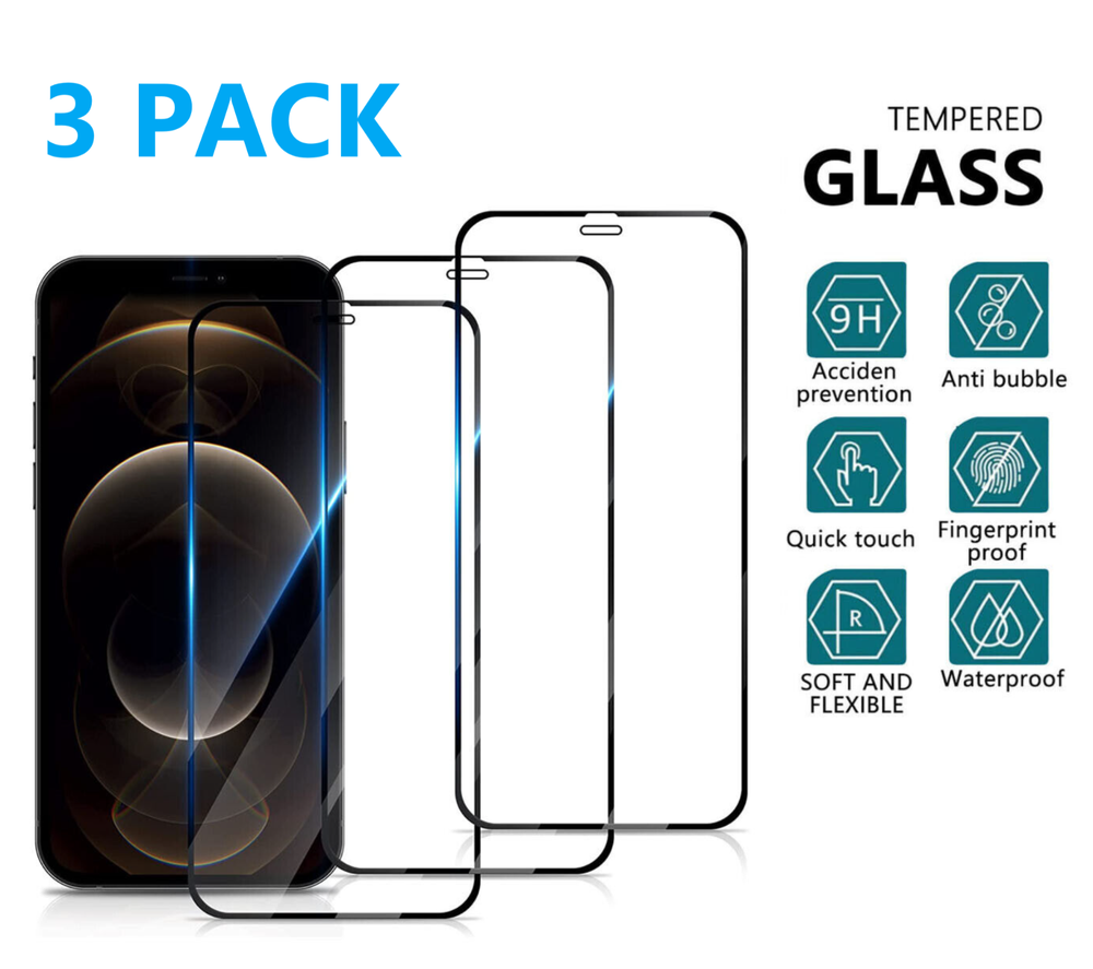 3x For iPhone 14 Pro Max 13 12 11 X Full Cover Tempered GLASS Screen Protector