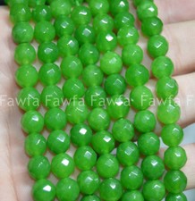 Natural 8mm Faceted Green Jade Gemstone Round Loose Beads 15" Strand