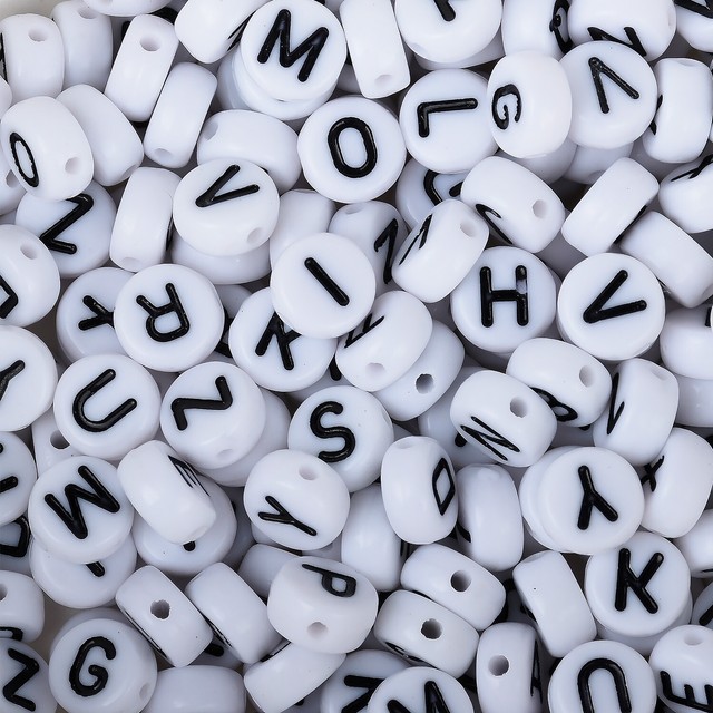 7mm White Acrylic Letter Beads Round Alphabet Beads with black letter 100pcs/bag eBay