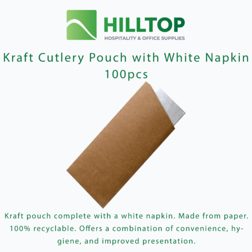 100 x Disposable Kraft Cutlery Pouch with White Napkin - Picture 1 of 2