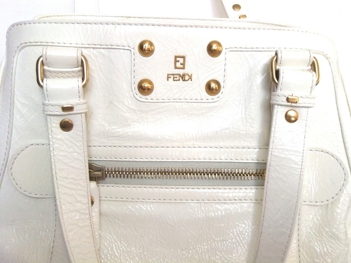 FENDI White Patent Leather Large *Borsa De Jour* Tote/Shoulder Bag