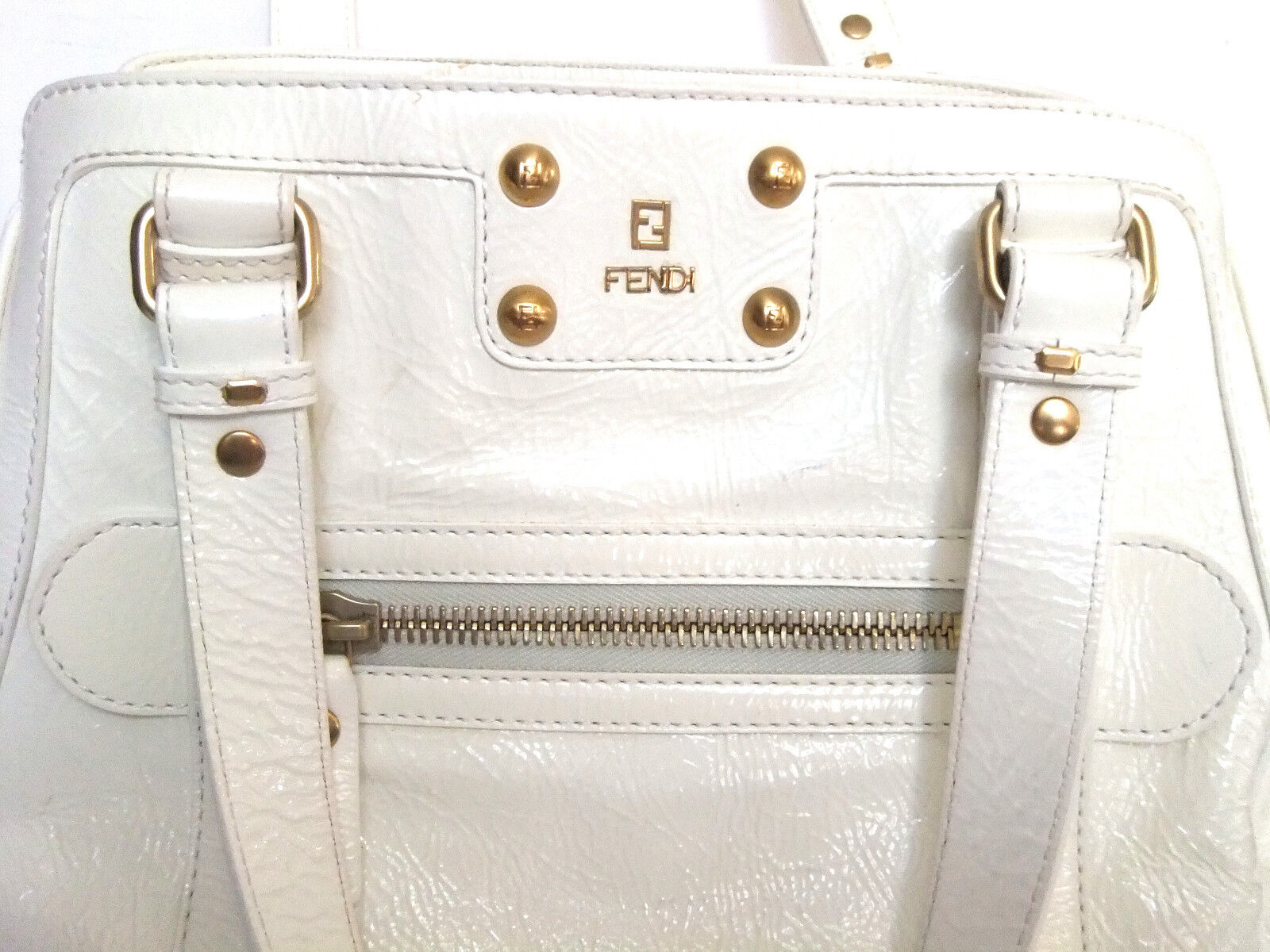 FENDI White Patent Leather Large *Borsa De Jour* Tote/Shoulder Bag, Italy,  $1595