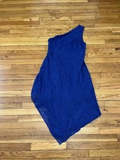 Adrianna Papell Women's Blue Lace Formal Evening Dress Gown Half Shoulder SZ 14