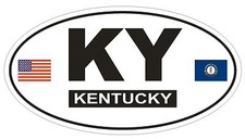 KY Kentucky Oval Bumper Sticker or Helmet Sticker D797 Euro Oval with Flags