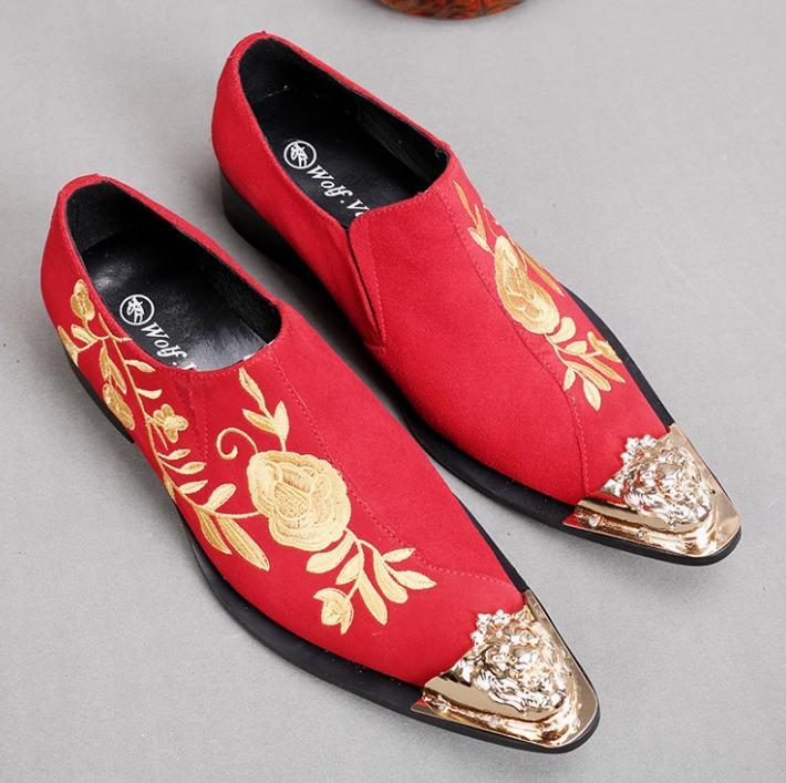 SAOLA Scarpe coreane uomo floreali vera pelle metallo punta ricamate taglie forti
