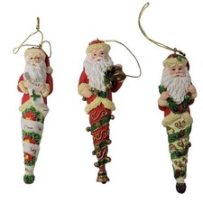 Set of 3 VTG Resin Santa Icicle Christmas Tree Ornaments Bell List Garland 6"