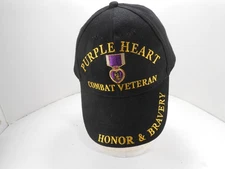PURPLE HEART COMBAT VETERAN Honor & Bravery Great Looking Embroidered HAT Black