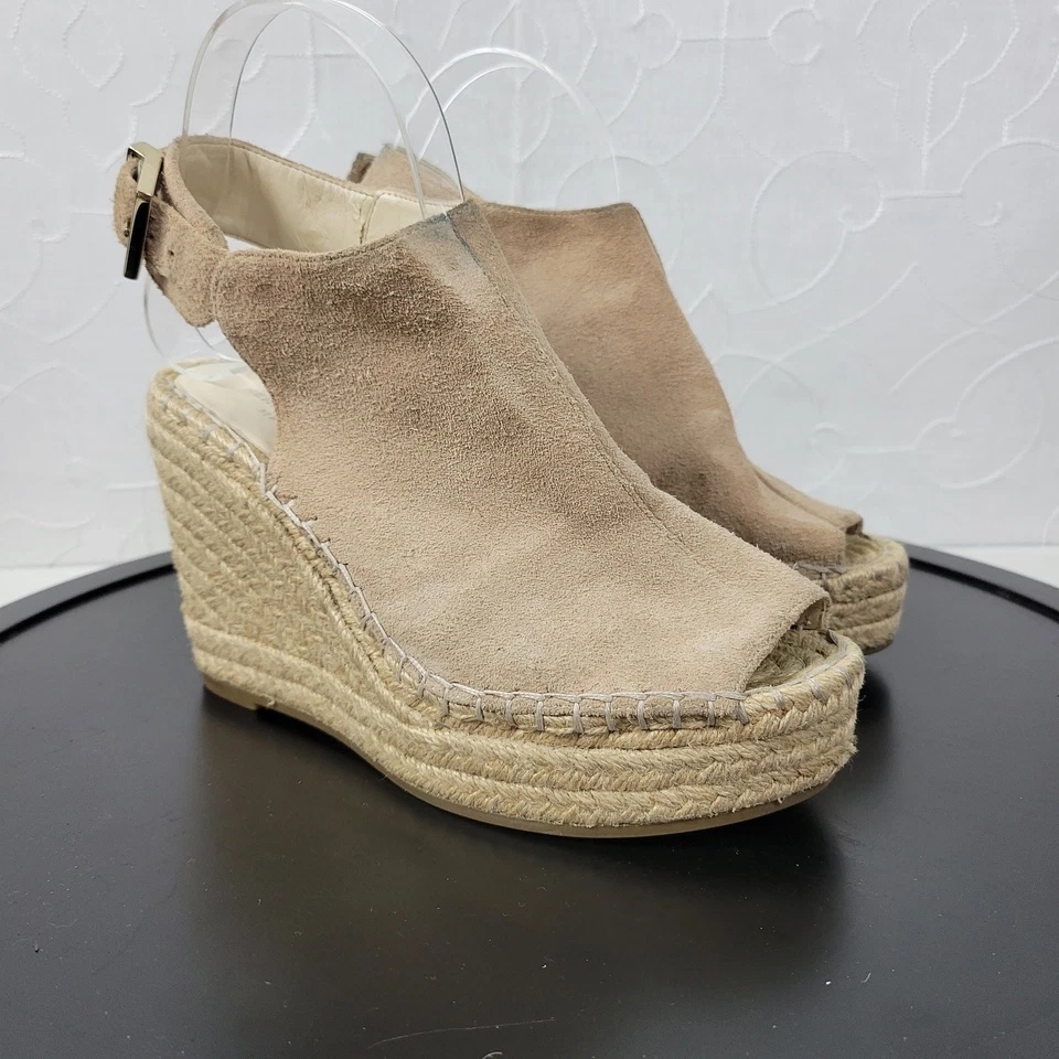 Kenneth Cole NY Odette 女式凉鞋 7 码棕褐色麂皮绒露趾楔形鞋 — 第 3/4 张图片