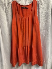 Lauren Ralph Lauren Pleated Red Orange Sleeveless Shift Dress 14P Lined