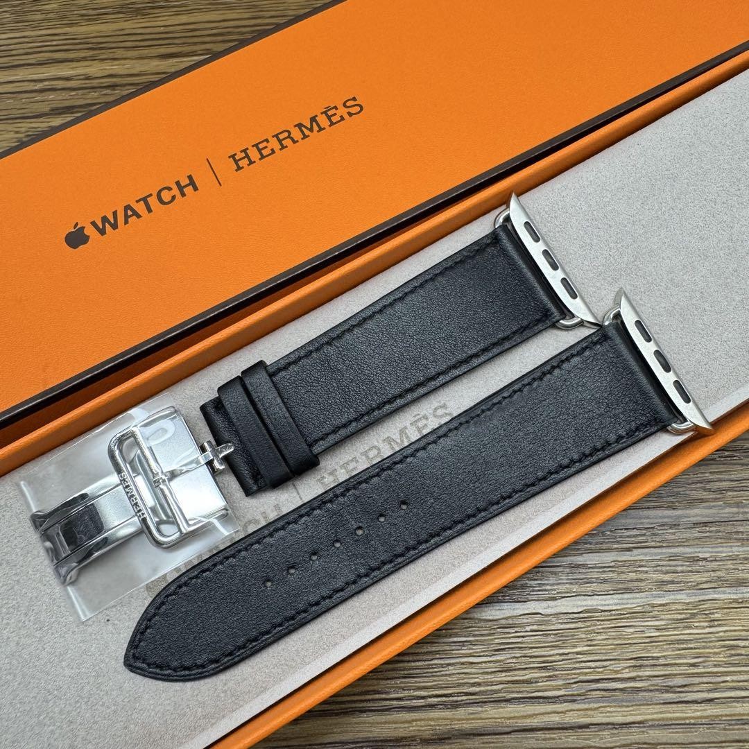 Hermes Black Leather Apple Watch Band Compatible with 42mm