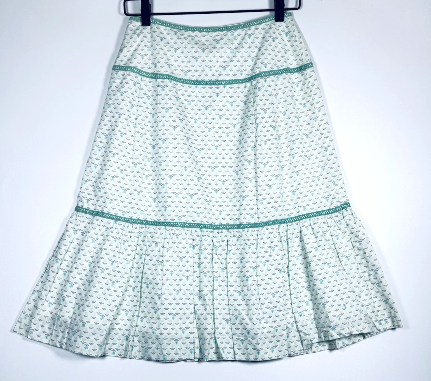 Plus T Parts Skirt Small Mint Green White Cotton Floral Knee Length Tiered
