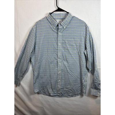 LLBean Mens Plaid Long Sleeve Button Shirt  Blue Yellow White large r