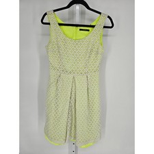Tahari Womens Sz 10 Knee Length Sleeveless Dress Neon Green White Lace