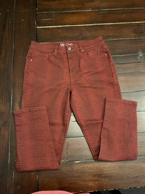 DG2 Diane Gilman Jeans Womens Red Burgundy Snake Skin Print Skinny Size 14P