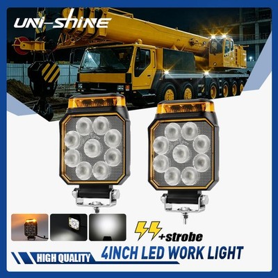 2X LED Arbeitsscheinwerfer 12V 24V mit mit gelbem Warnlicht Traktor Bagger LKW