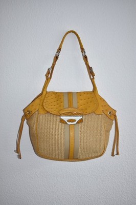 PRADA * Schultertasche Original Trage- Tasche Raffia und Straußenleder - Gelb
