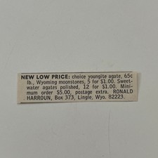 Ronald Harroun New Low Price Choice Youngite Agate Lingle WY 1968 Ad SAH8-S45