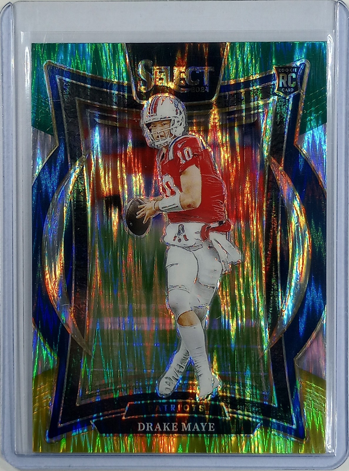 2024 Panini Select Drake Maye Rookie Concourse #27 Green & Yellow Shock Prizm RC