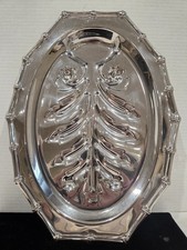 Antique FB Rogers Silver Co USA Leaf Design Silver Plate Footed Tray- 15x12 Med