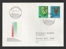 1979 Switzerland 20c 80c Arms Pro Juventute FDC. Perroy First Day Cover