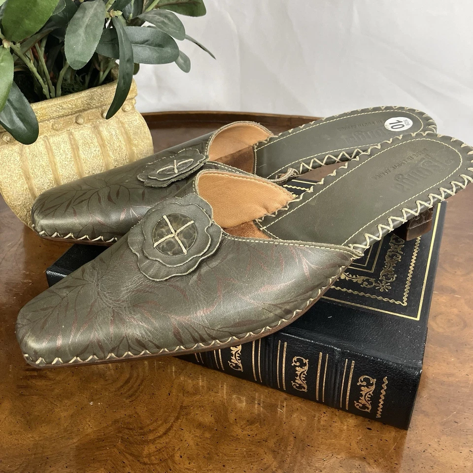 Zapatos sin cordones Tsonga de cuero marrón para mula talla 42 EE. UU. 10 florales Sudáfrica Foto 4 de 4