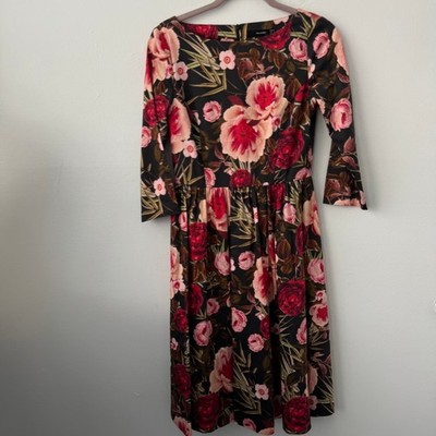 Hallhuber Long Sleeve Vintage Floral Print Midi Dress UK Size 8 / US Size 4