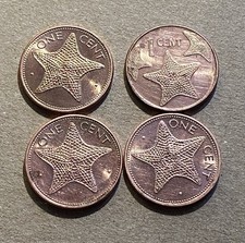 4pcs. BAHAMAS 1 Cent Coins, 1990, 1998, 1992 & 2005,circulated,uncertified