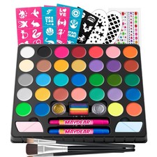 Painting Kit for , 32 Colors Water Based Makeup Palette with Stencils, Glitte...