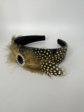 Fascinator headband Derby for Women Tea Party Cocktail feather veil stone Yello