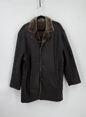 Tom James Leather & Sheep Skin Custom Made Brown Coat Jacket Men's