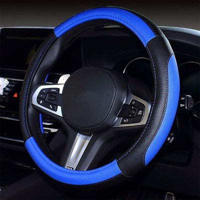 Car Steering Wheel Cover with Durable PU Leather, Universal 15 3Black blue 