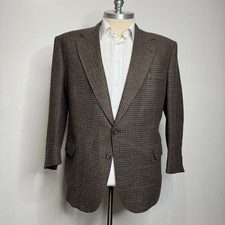 Stafford Mens Houndstooth Wool Blend Blazer Sport Coat 50R Brown Classic
