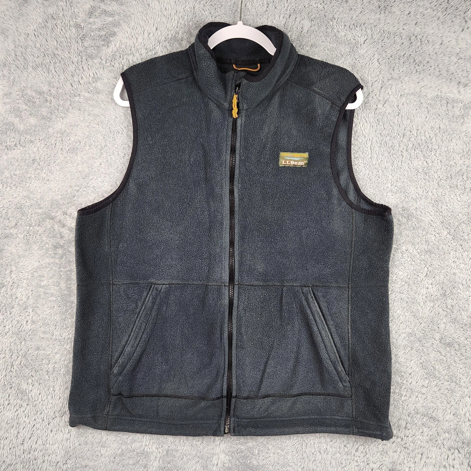 LL Bean Vest Mens Large Gray Fleece Full Zip Outdoor Pockets Hiking Logo Camp