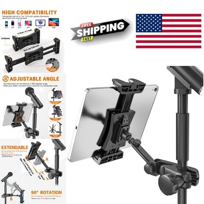 Clip on Tablet Mount for Microphone Stand 360 Degree Rotation Portable Design