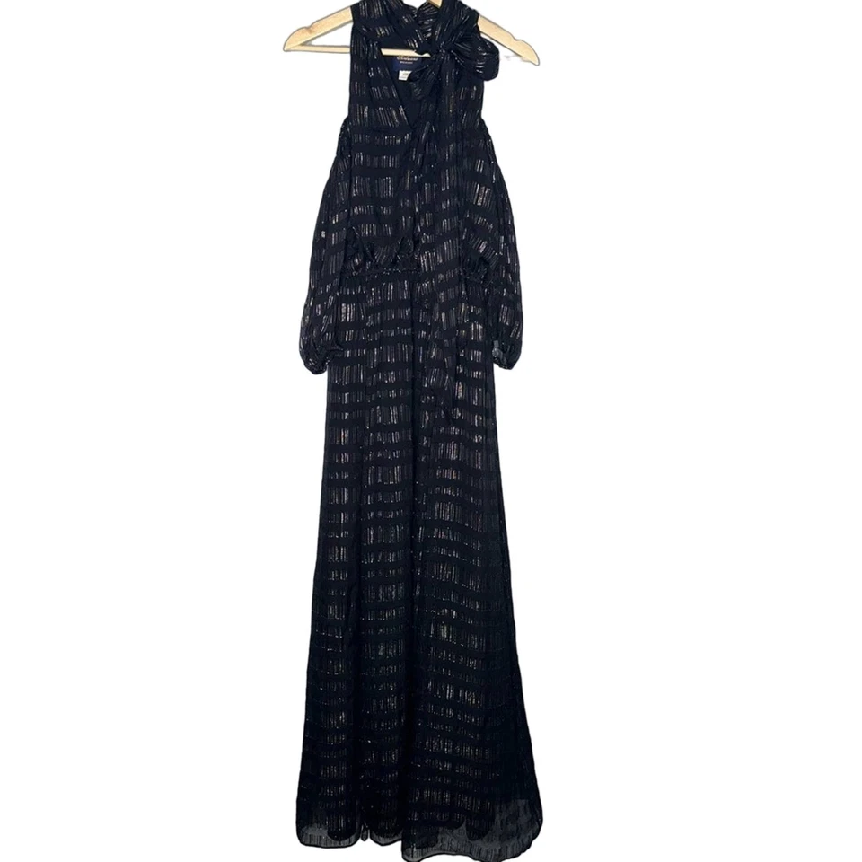 Shoshanna Laurel холодные плечи галстук шеи вечернее платье шелк/металлик черный размер 2 - Изображение 2 из 4