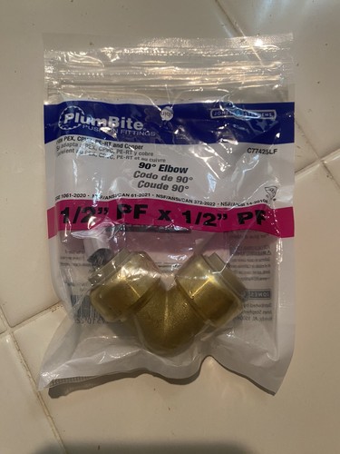 PlumBite Push On Fittings Copper 90 Elbow 1/2” X 1/2”