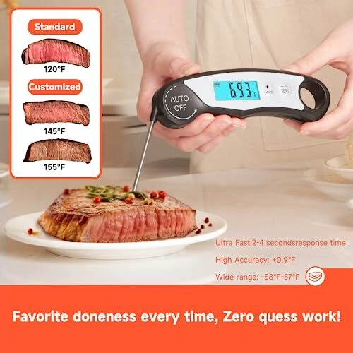 Meat Thermometer for Grill,Cooking and BBQ.Waterproof Instant Read Black/Silver