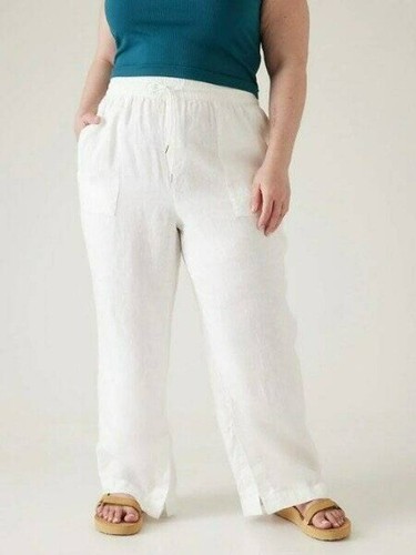 Athleta Retreat White Linen Wide Leg Pants Size 20 Plus Womens Pockets NWT