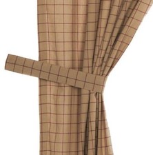 84" L Cream Windowpane Check Curtains Star Patches w/ Tie Backs Bingham Star