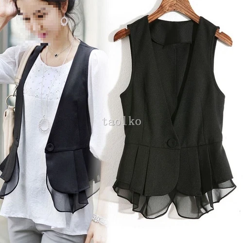 Womens Sleeveless Waistcoat Vest Thin cropped Short Mesh One Button Slim Fit 4XL - Picture 15 of 22